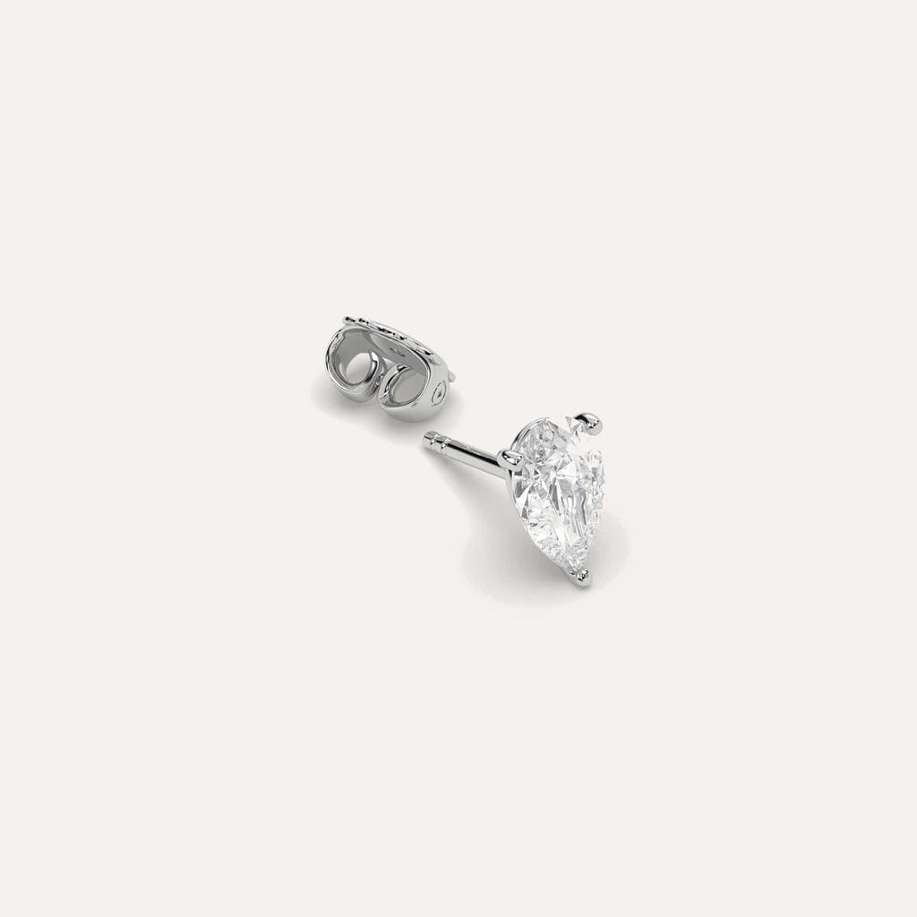 1 1/2 carat Single Pear Diamond Stud Earring, Natural Diamonds White Gold