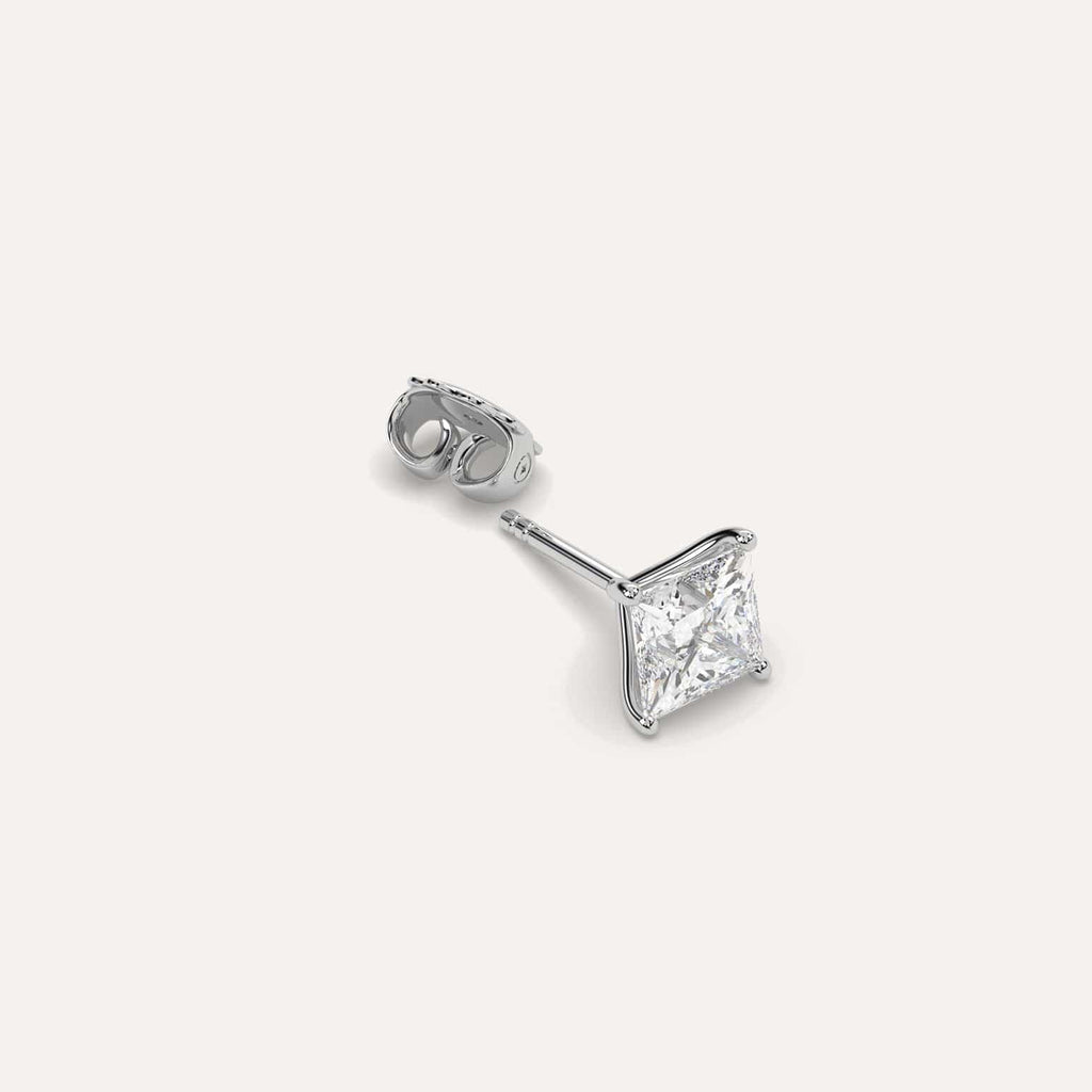 1 1/2 carat Single Princess Diamond Stud Earring, Natural Diamonds White Gold