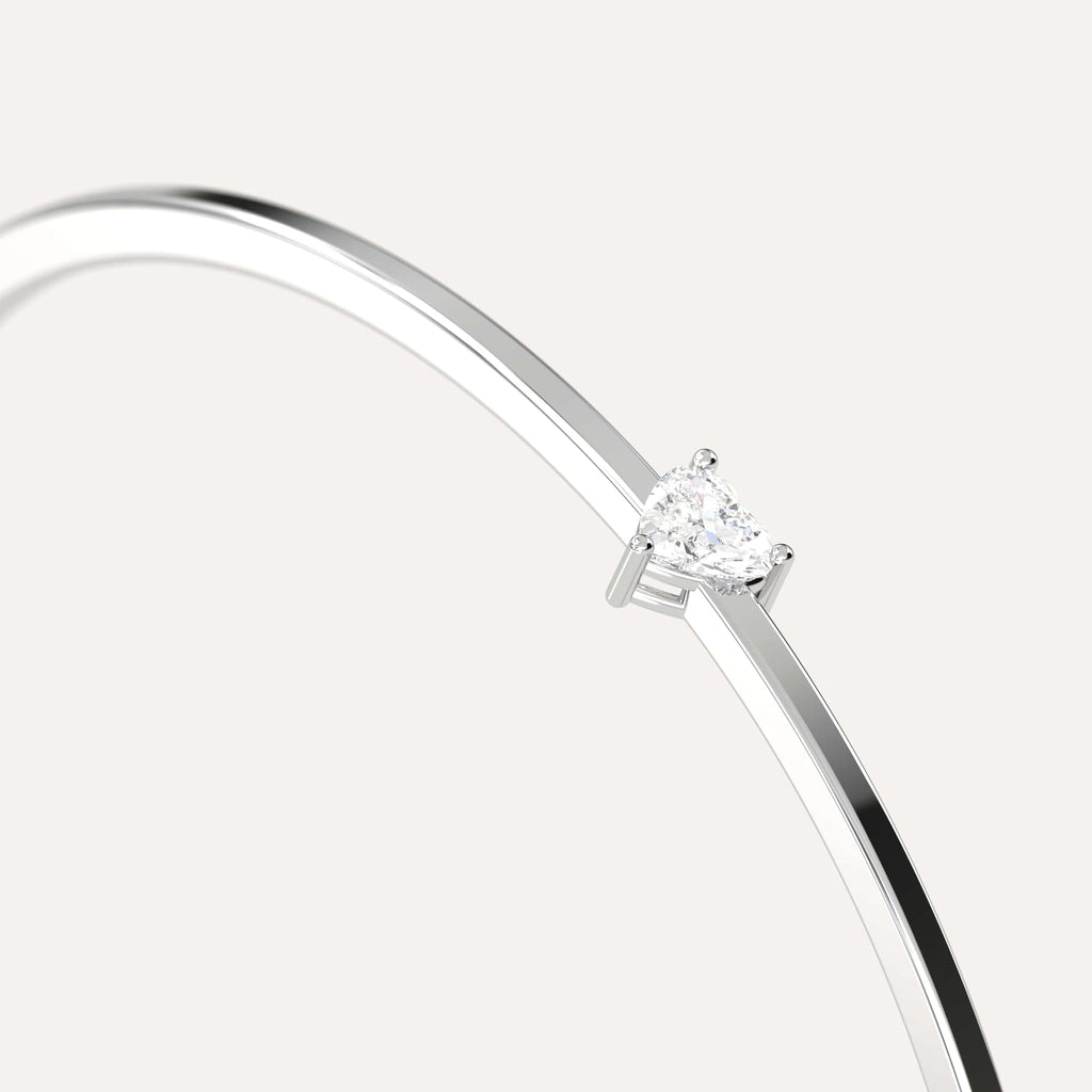 classic diamond solitaire, bangle bracelet with heart lab diamonds in white gold
