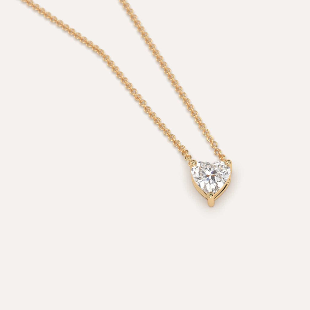 Simple Diamond Floating Necklace With Heart Natural Diamond In Yellow Gold