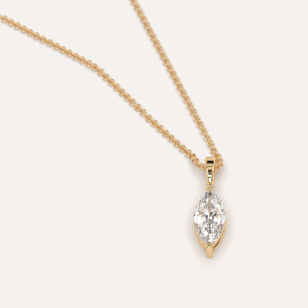 Simple Diamond Pendant Necklace With Marquise Natural Diamond In Yellow Gold