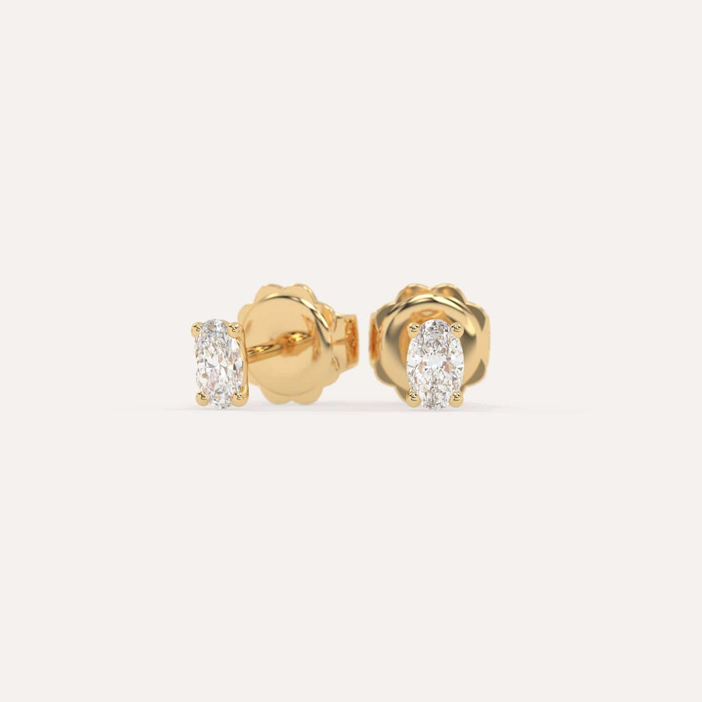 1/2 carat Oval Diamond Stud Earrings, Lab Diamonds Yellow Gold