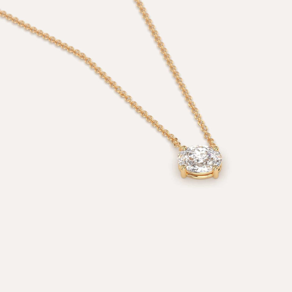 Simple Diamond Floating Necklace With Oval Natural Diamond In Yellow Gold