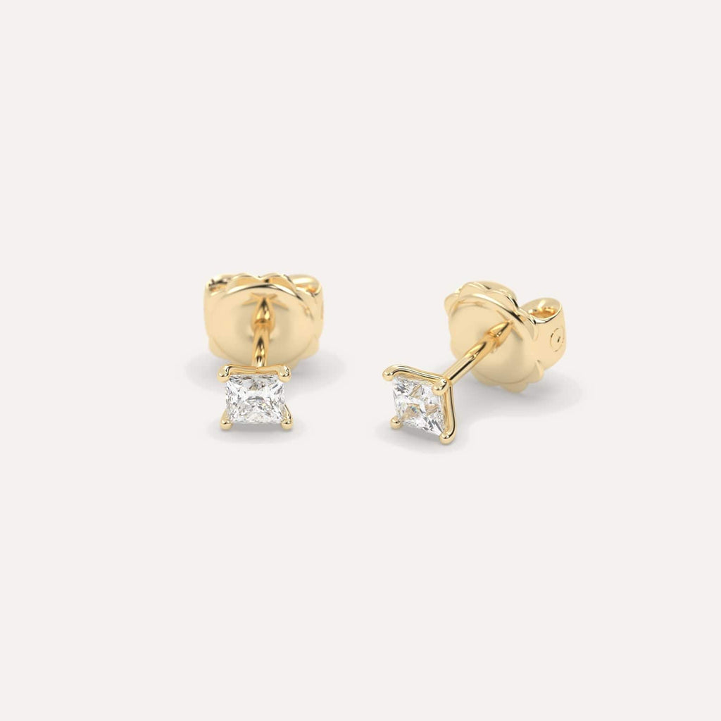 1/2 Carat Yellow Gold Diamond Stud Earrings For Women