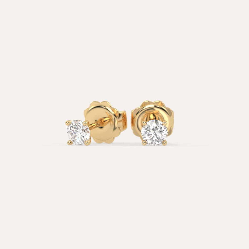 1/2 carat Round Diamond Stud Earrings, Natural Diamonds Yellow Gold