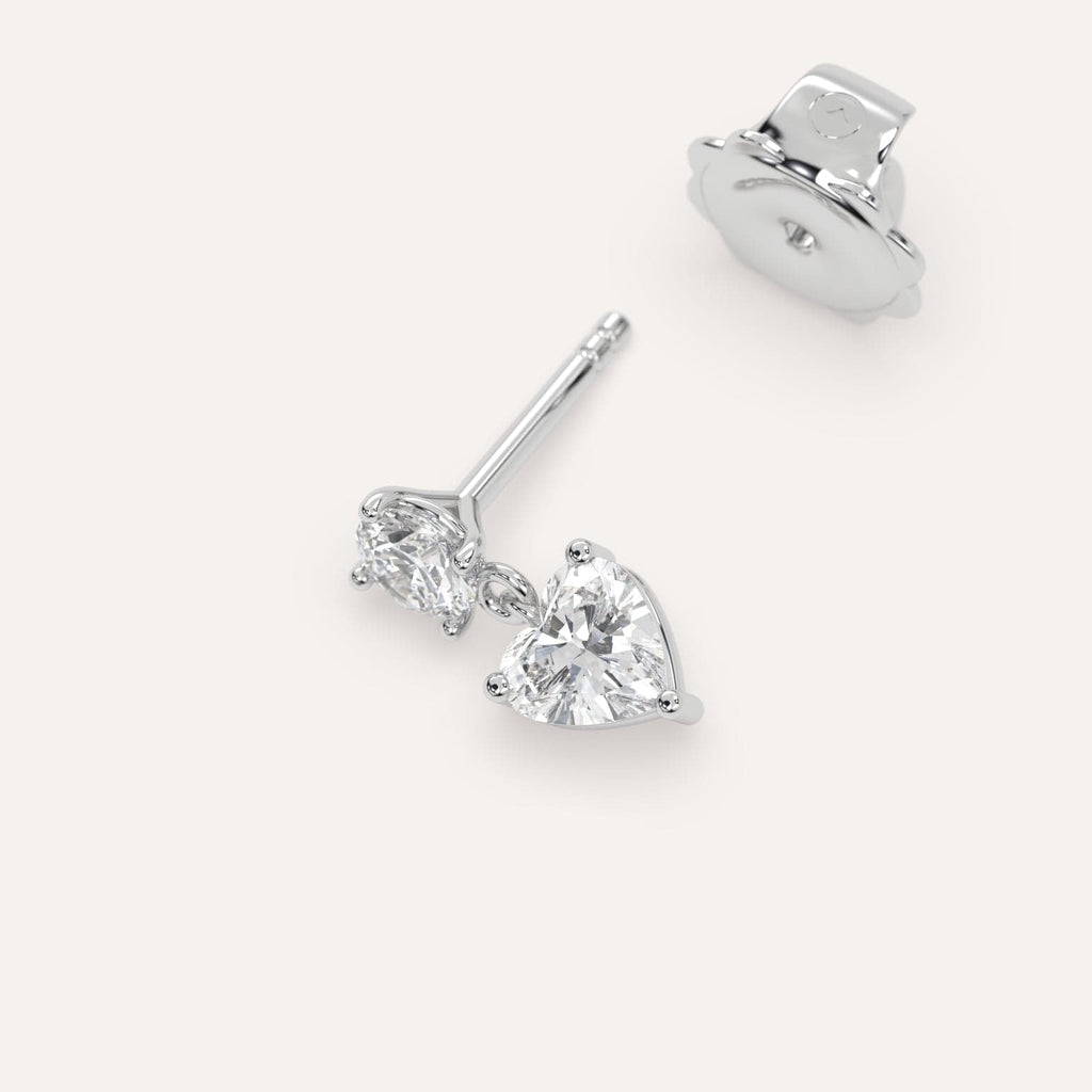 1/2 carat Single Heart Diamond Dangle Drop Earring in White Gold