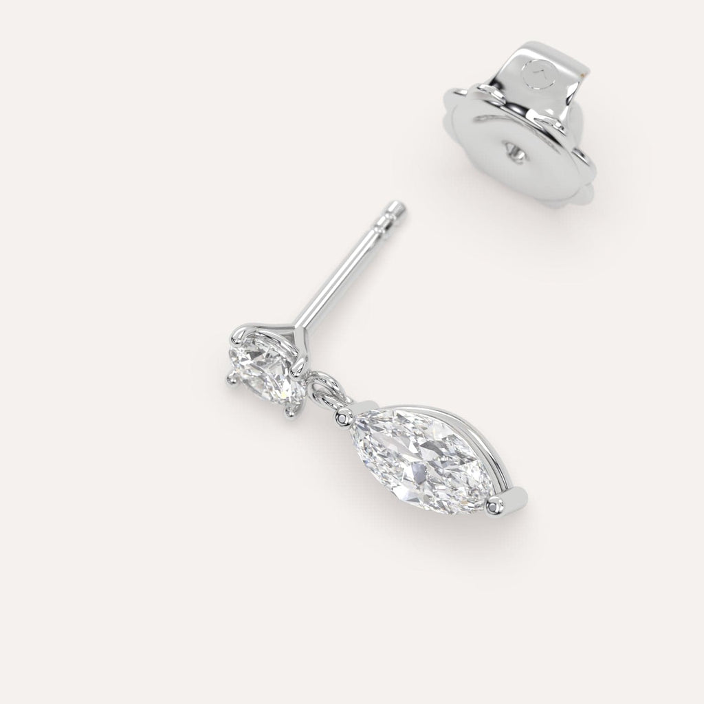 1/2 carat Single Marquise Diamond Dangle Drop Earring in White Gold