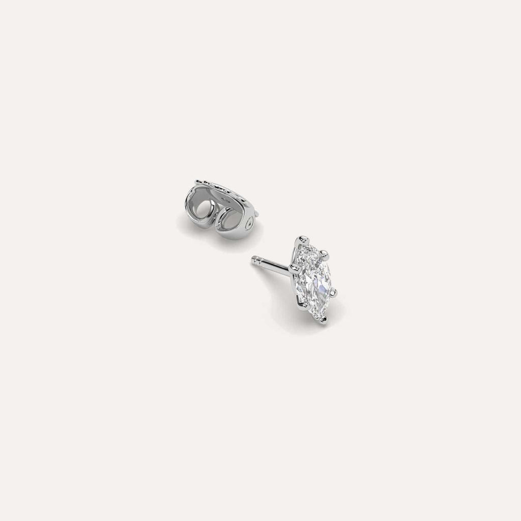 1/2 carat Single Marquise Diamond Stud Earring, Lab Diamonds White Gold