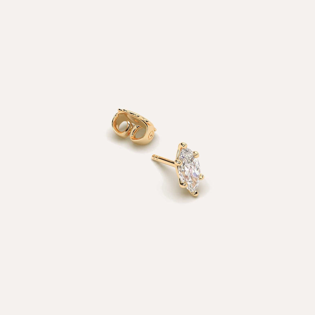 1/2 carat Single Marquise Diamond Stud Earring, Natural Diamonds Yellow Gold