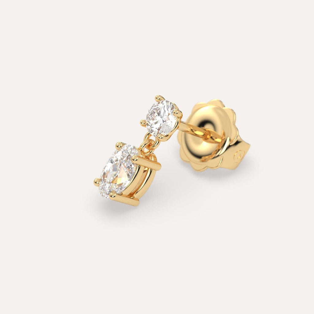 1/2 carat Oval Natural Diamond Drop Earrings in Yellow Gold