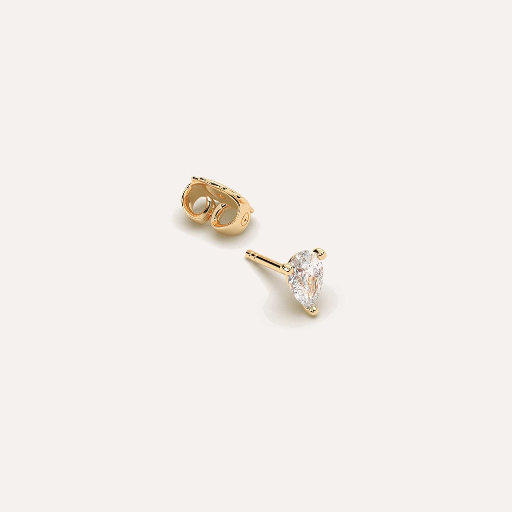 1/2 carat Single Pear Diamond Stud Earring, Lab Diamonds Yellow Gold