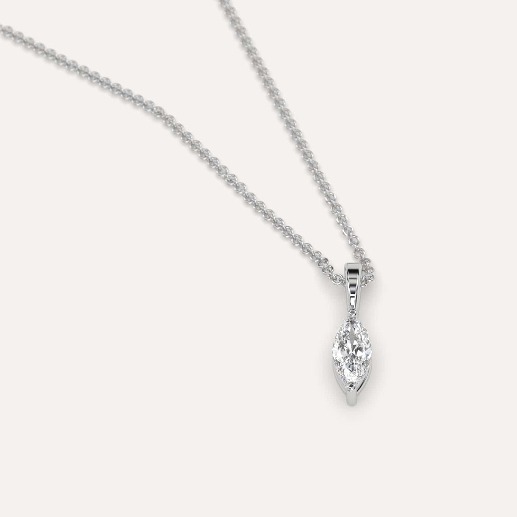 Simple Diamond Pendant Necklace With Marquise Natural Diamond In White Gold