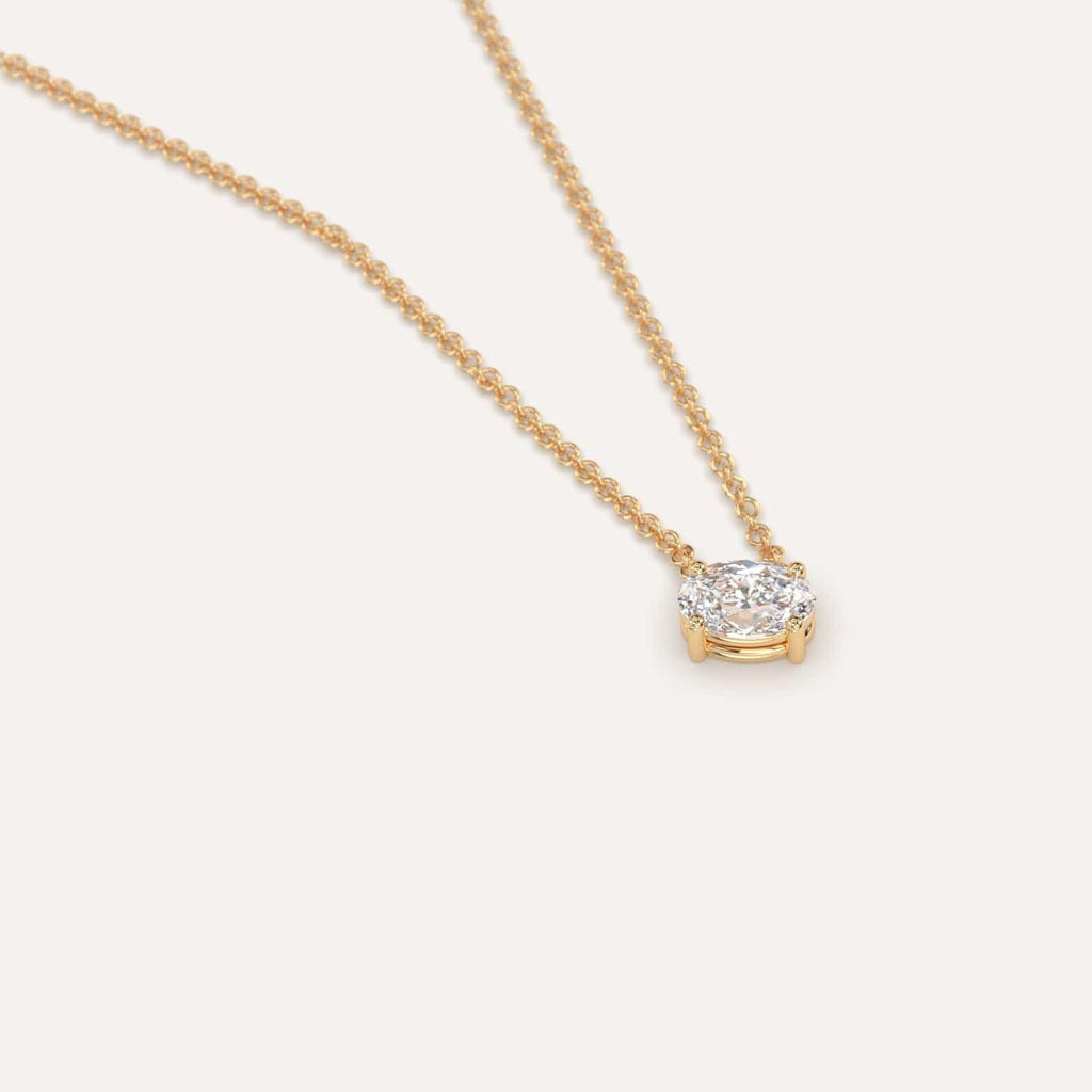 Simple Diamond Floating Necklace With Oval Natural Diamond In Yellow Gold
