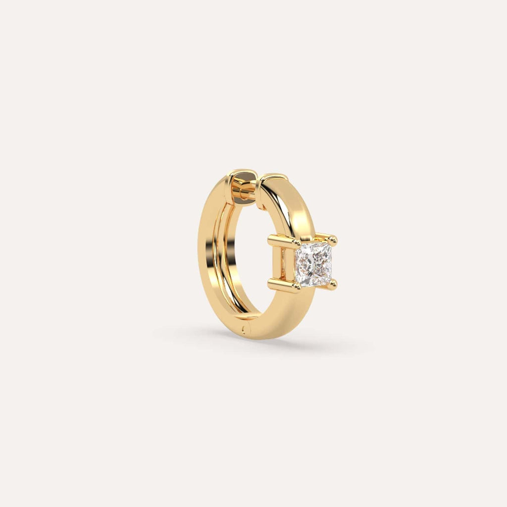 1/4 carat Single Princess Diamond Hoop Earring, Lab Yellow Gold
