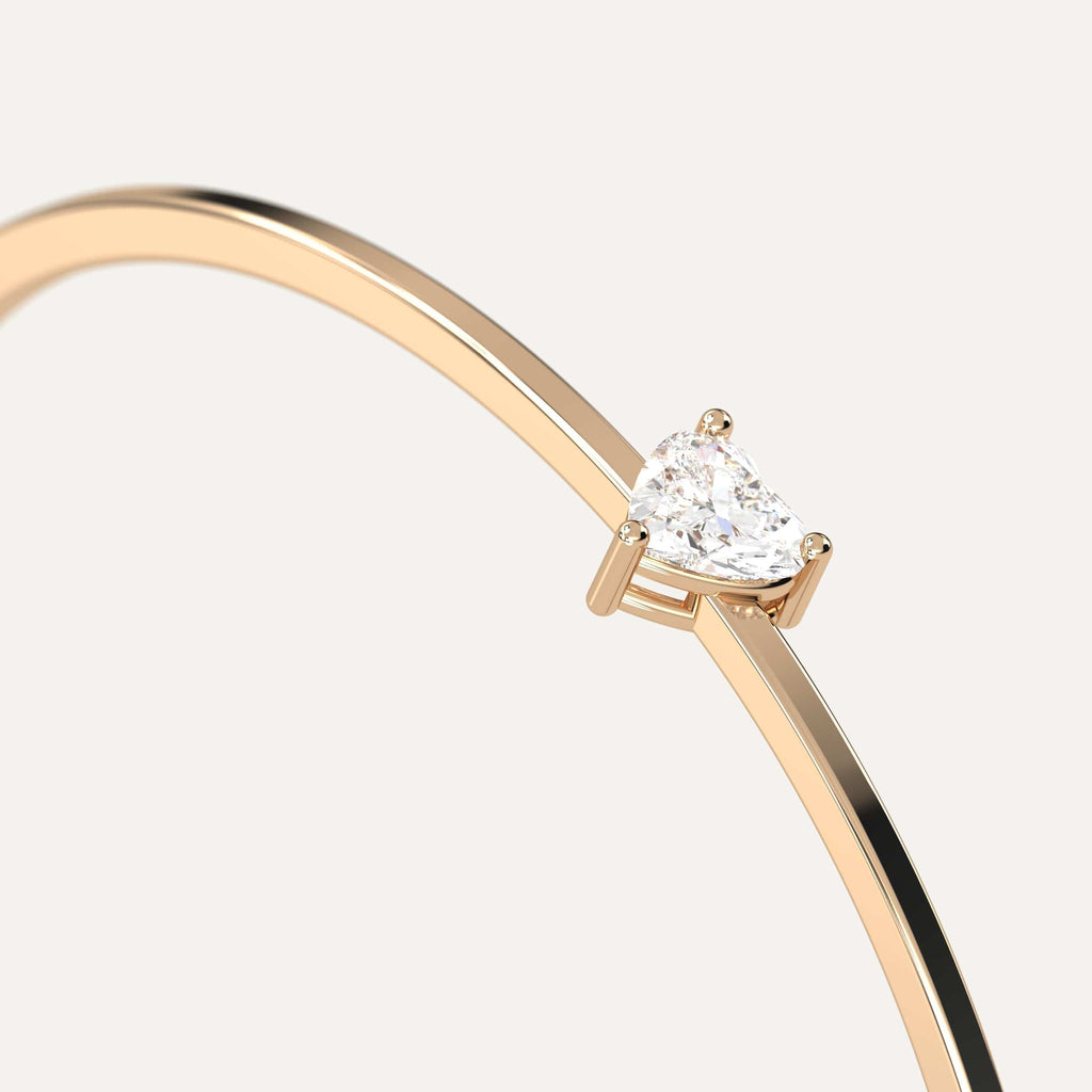 classic diamond solitaire, bangle bracelet with heart lab diamonds in yellow gold