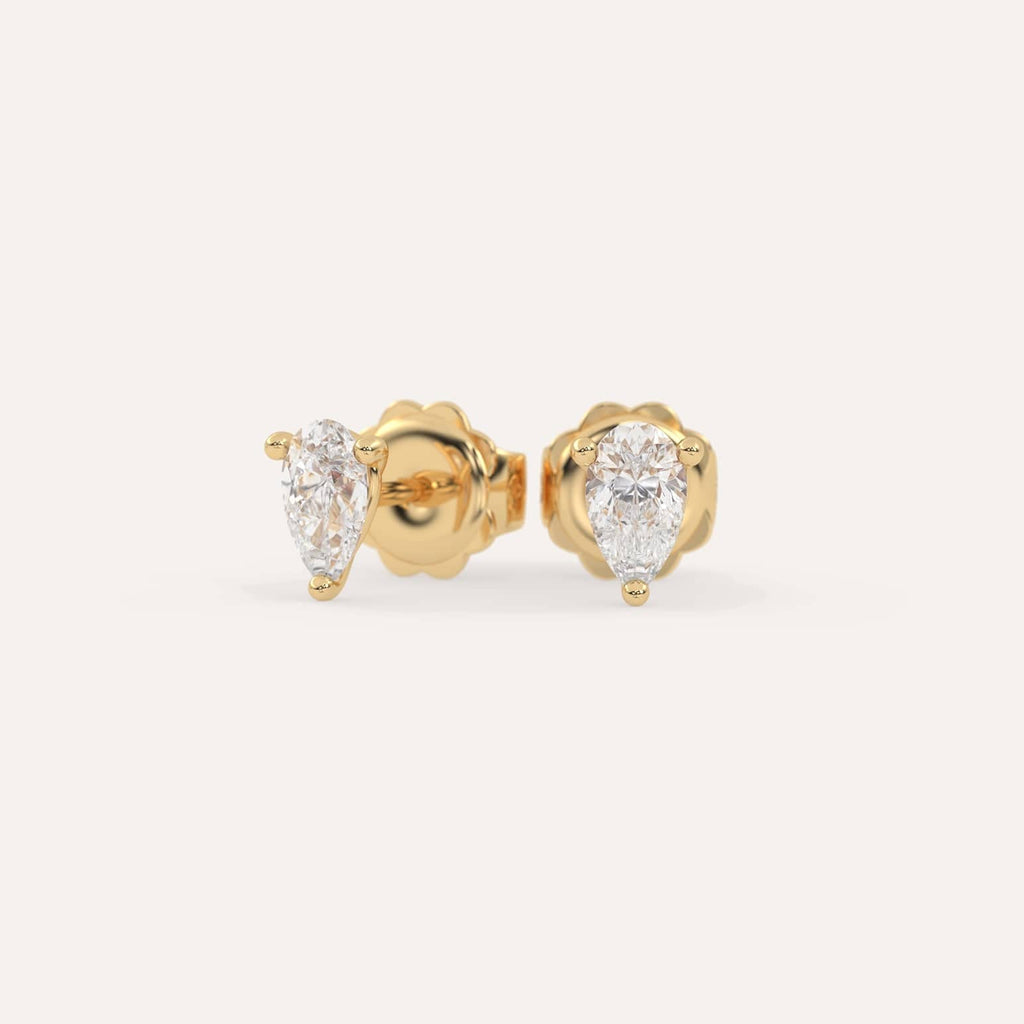 1 carat Pear Diamond Stud Earrings, Natural Diamonds Yellow Gold
