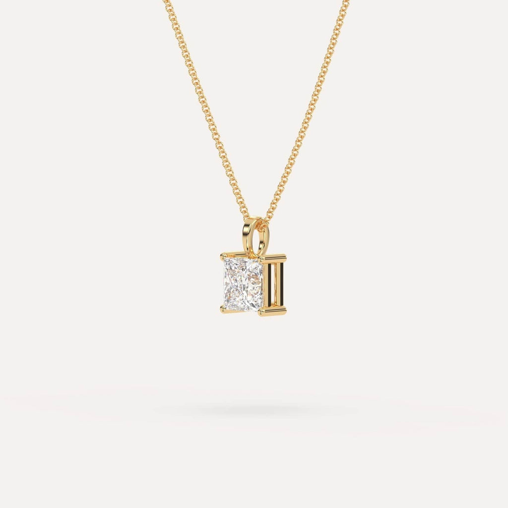 Yellow Gold Pendant Diamond Necklace With 1 Carat Princess Diamond
