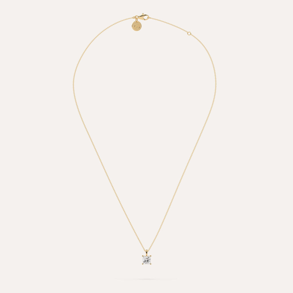 1 carat Princess Diamond Pendant Necklace Natural Yellow Gold