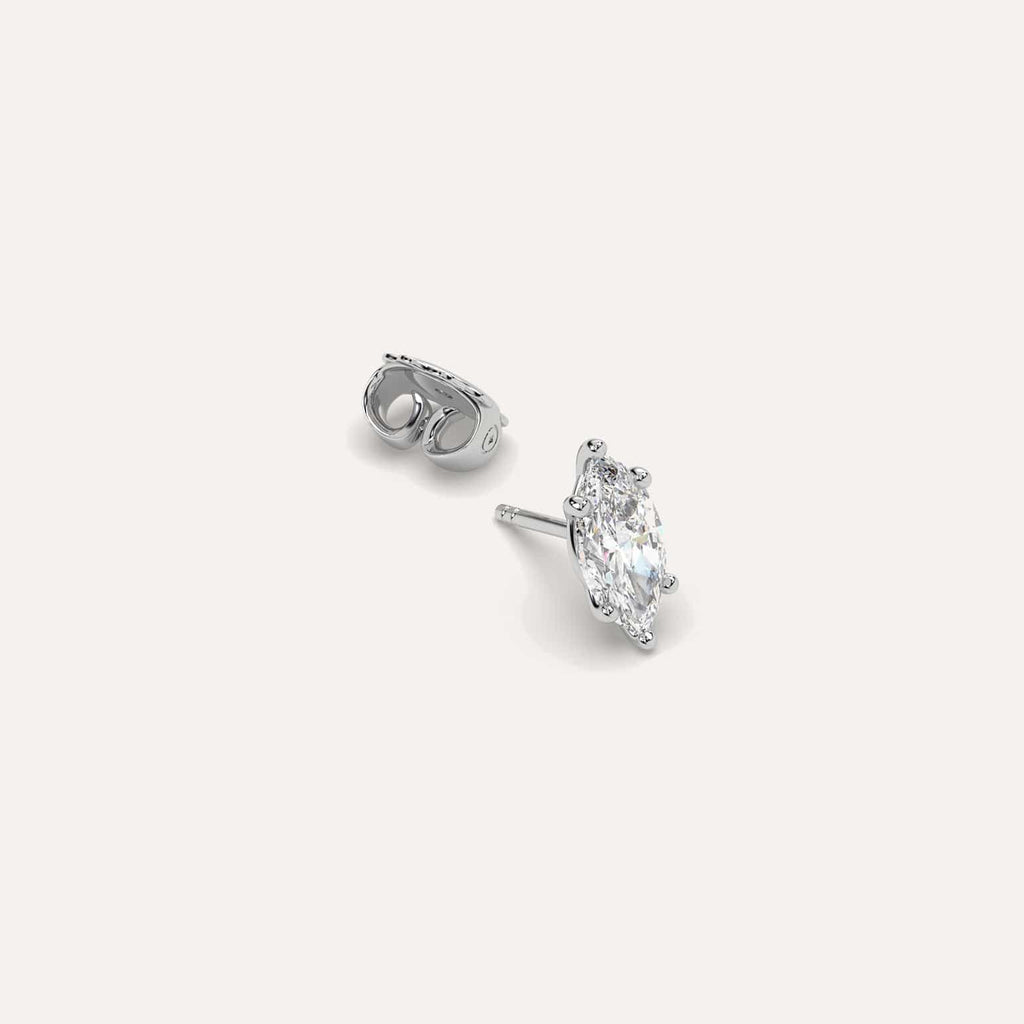 1 carat Single Marquise Diamond Stud Earring, Natural Diamonds White Gold