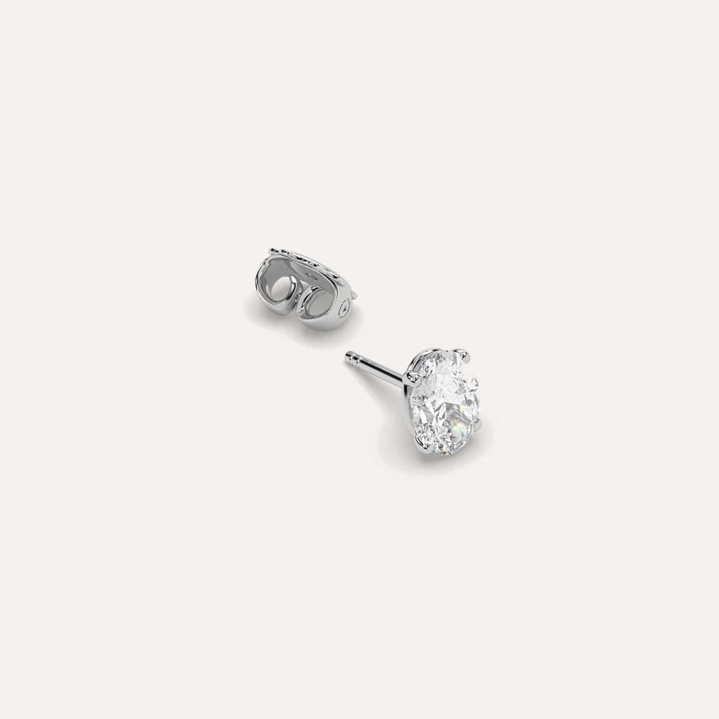 1 carat Single Oval Diamond Stud Earring, Natural Diamonds White Gold