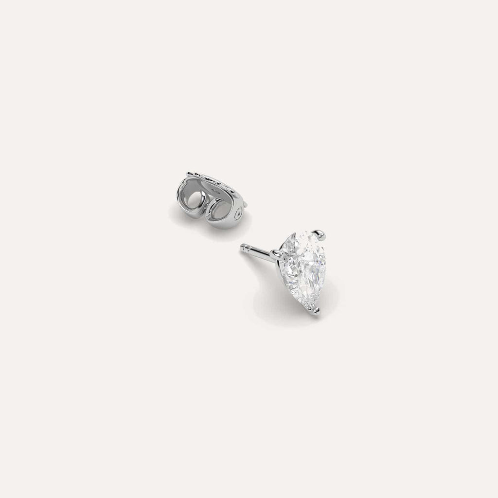 1 carat Single Pear Diamond Stud Earring, Natural Diamonds White Gold