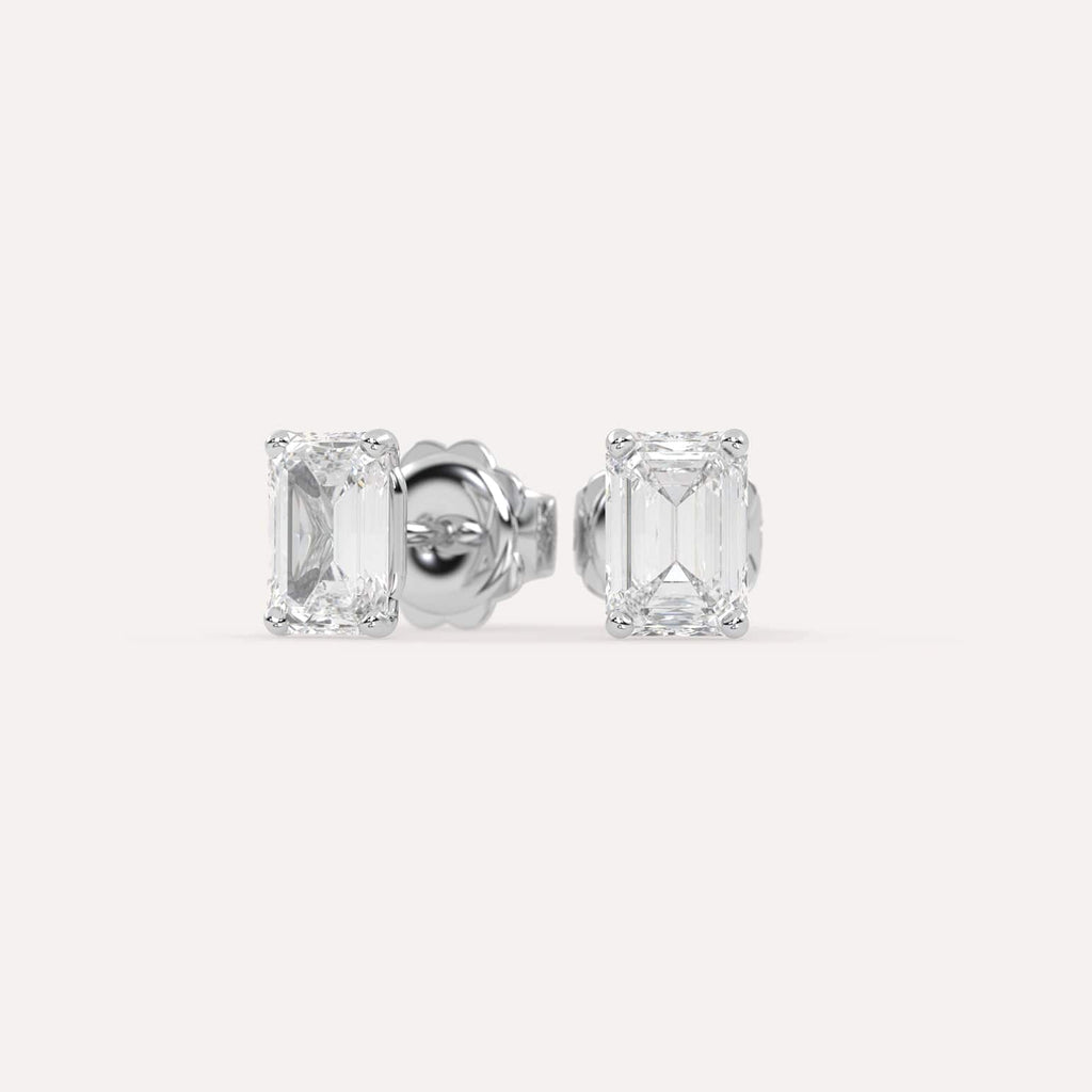 2 carat Emerald Diamond Stud Earrings, Natural Diamonds White Gold