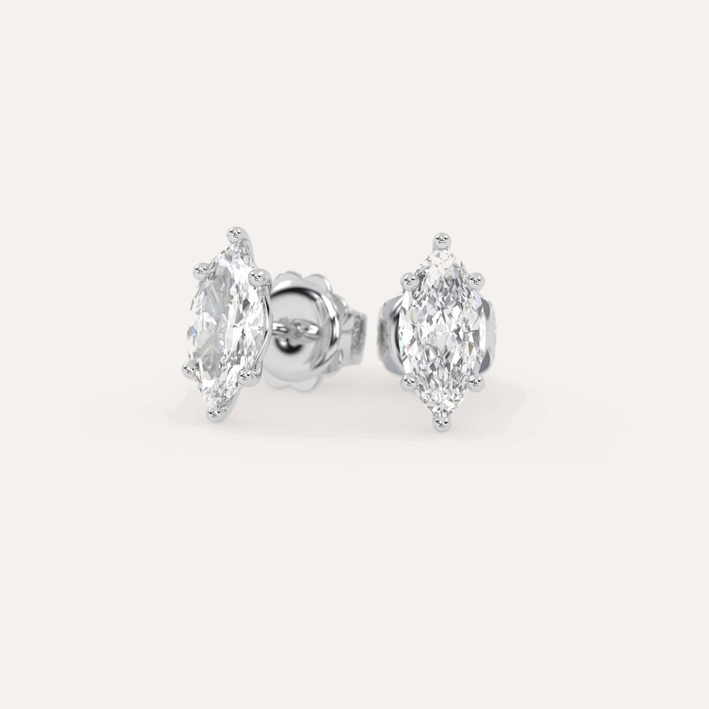 2 carat Marquise Diamond Stud Earrings, Natural Diamonds White Gold