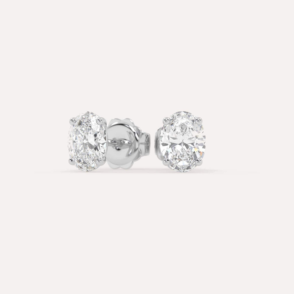 2 carat Oval Diamond Stud Earrings, Natural Diamonds White Gold