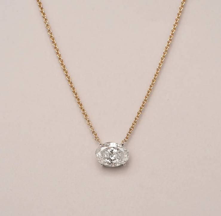 2 carat oval diamond necklace horizontal east to west