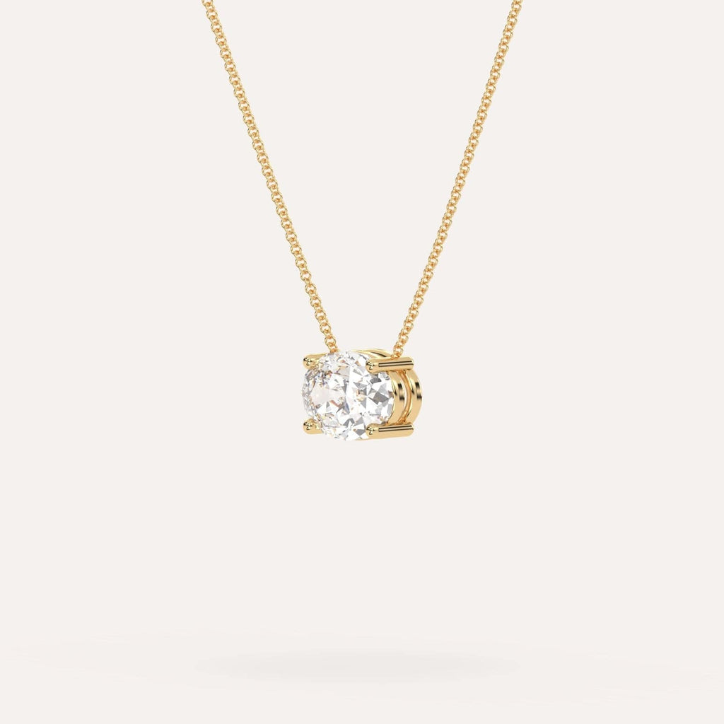 Yellow Gold Floating Diamond Necklace With 2 Carat Oval Diamond