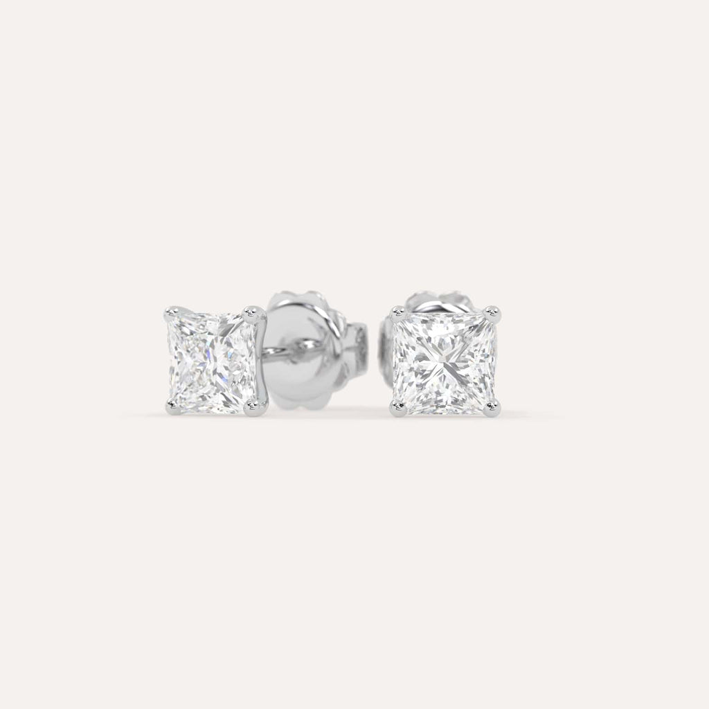 2 carat Princess Diamond Stud Earrings, Natural Diamonds White Gold