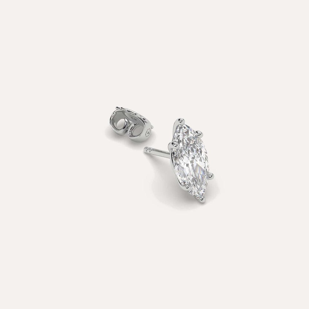 2 carat Single Marquise Diamond Stud Earring, Natural Diamonds White Gold