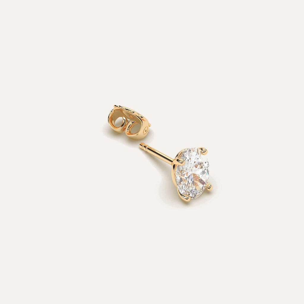 2 carat Single Oval Diamond Stud Earring, Natural Diamonds Yellow Gold
