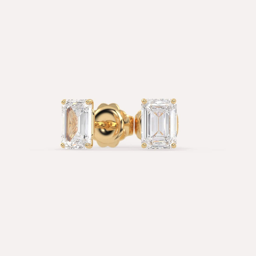 3 carat Emerald Diamond Stud Earrings, Lab Diamonds Yellow Gold