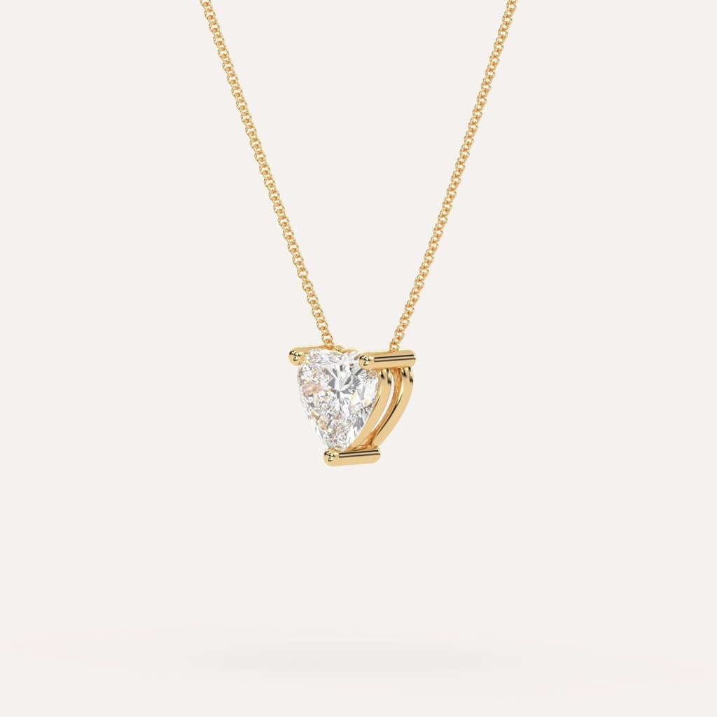 Yellow Gold Floating Diamond Necklace With 3 Carat Heart Diamond