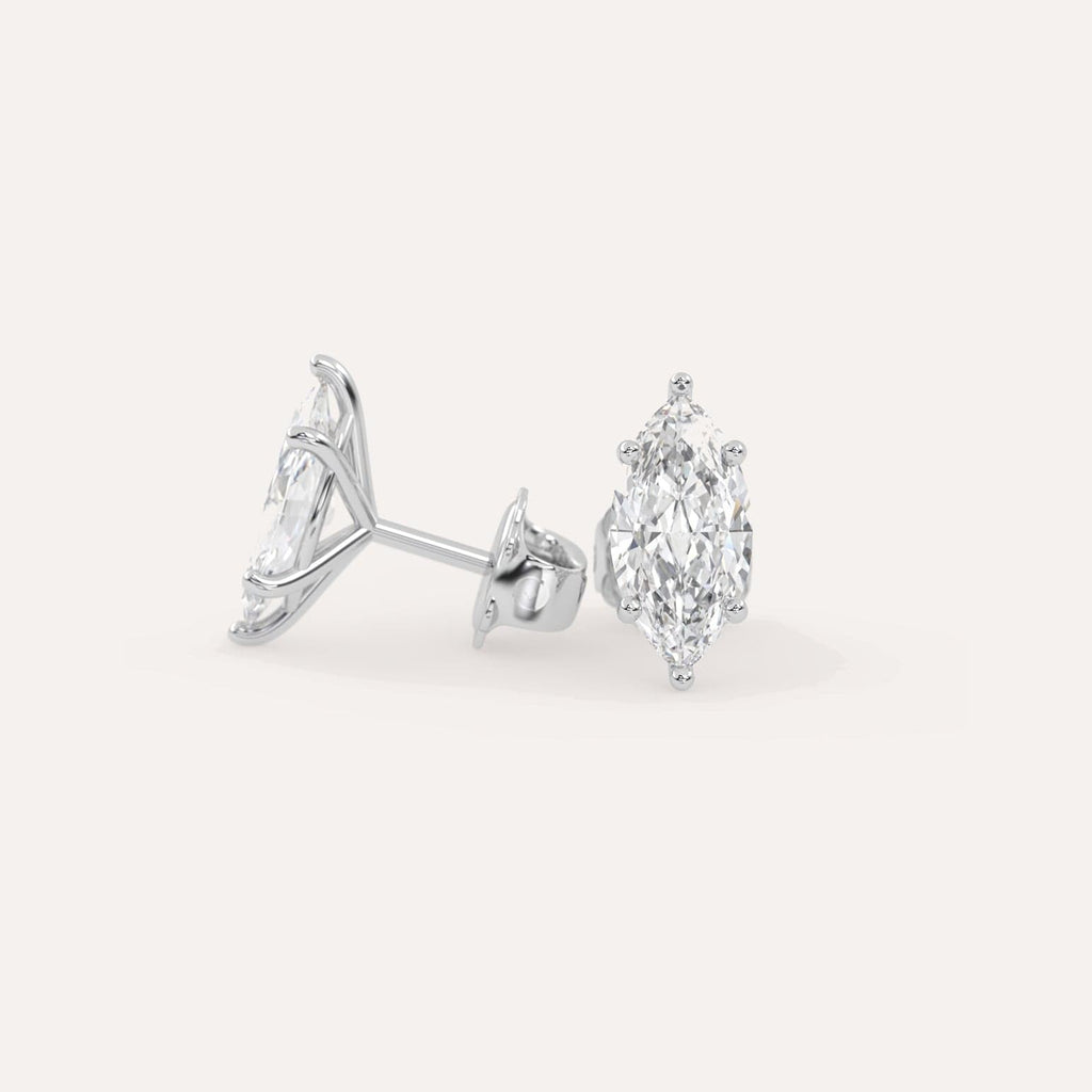 3 carat Butterfly Push Back Diamond Studs in white Gold