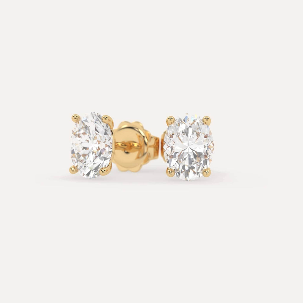 3 carat Oval Diamond Stud Earrings, Lab Diamonds Yellow Gold