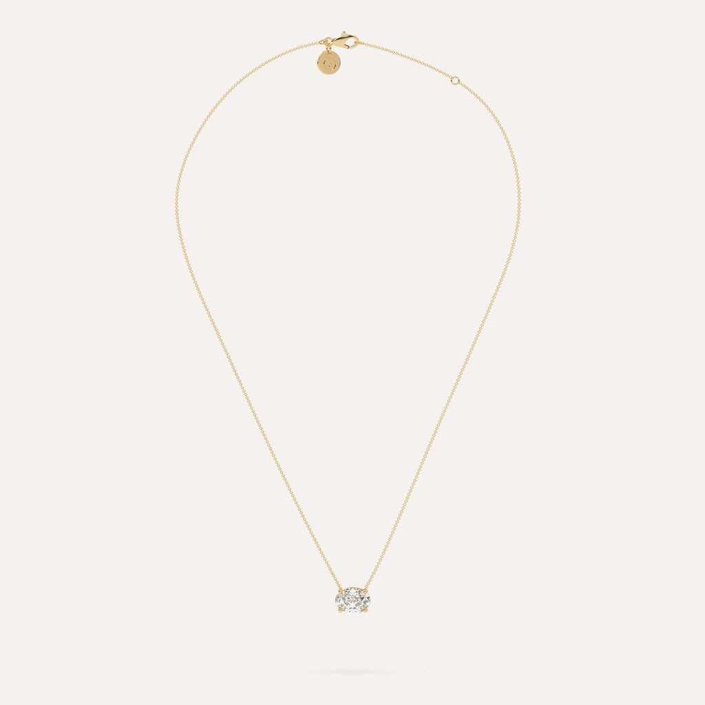 3 carat Oval Floating Diamond Necklace Lab Yellow Gold