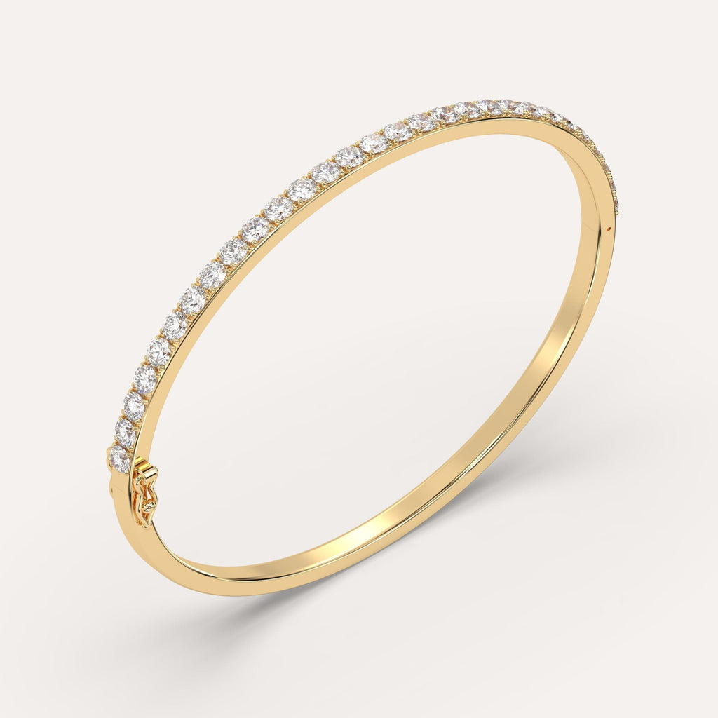yellow gold pave, bangle bracelets with 3 carat round diamonds