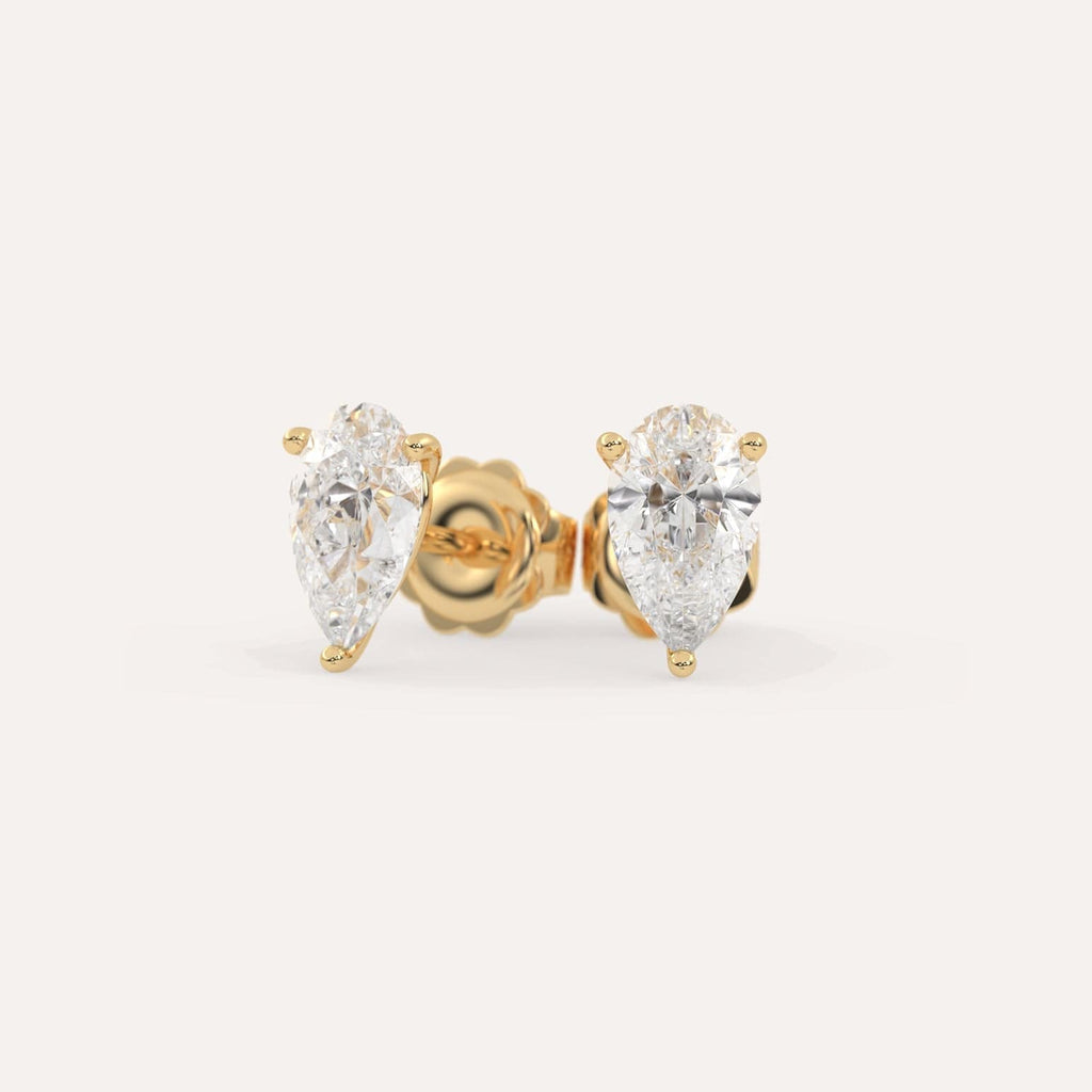 3 carat Pear Diamond Stud Earrings, Lab Diamonds Yellow Gold