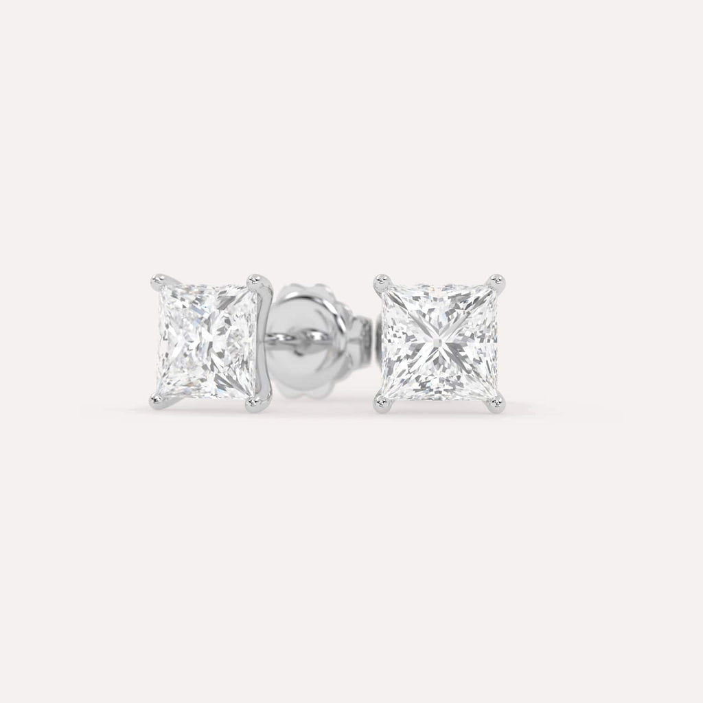 3 carat Princess Diamond Stud Earrings, Natural Diamonds White Gold