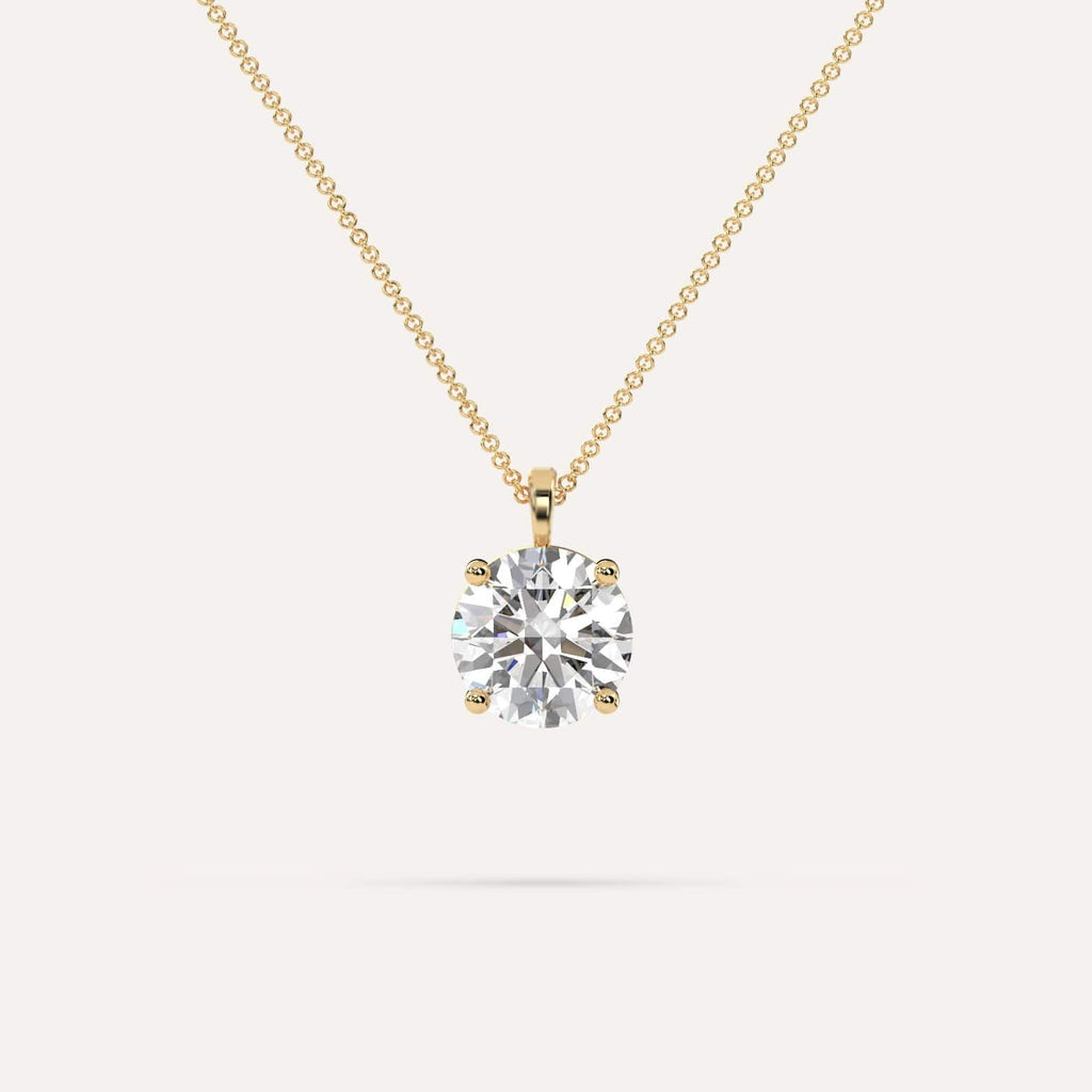 3 Carat Simple Solitaire Diamond Pendant Necklace In 14K Yellow Gold