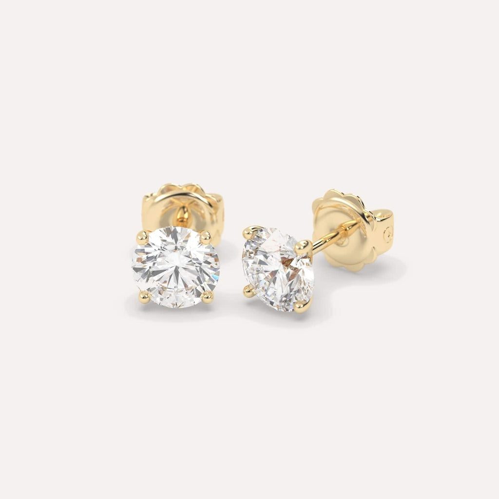 3 Carat Yellow Gold Diamond Stud Earrings For Women