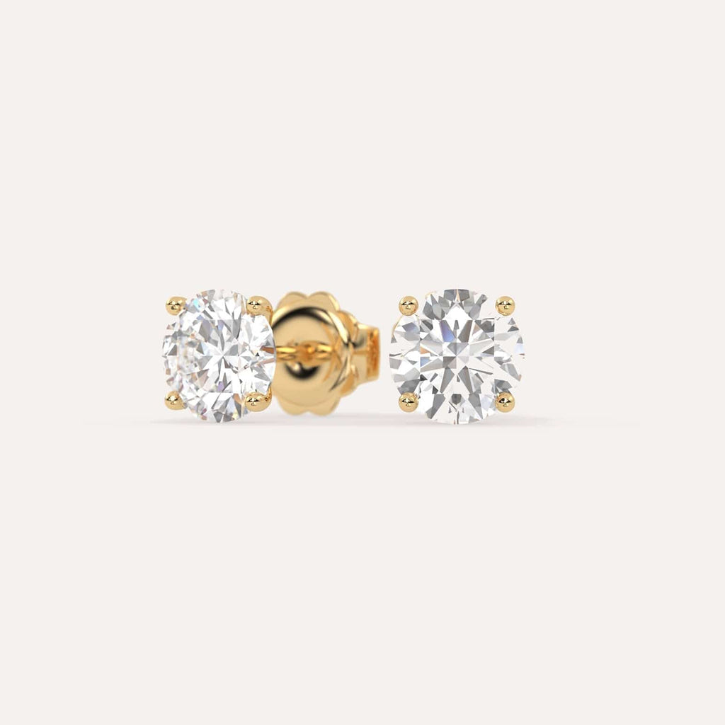 3 carat Round Diamond Stud Earrings, Natural Diamonds Yellow Gold