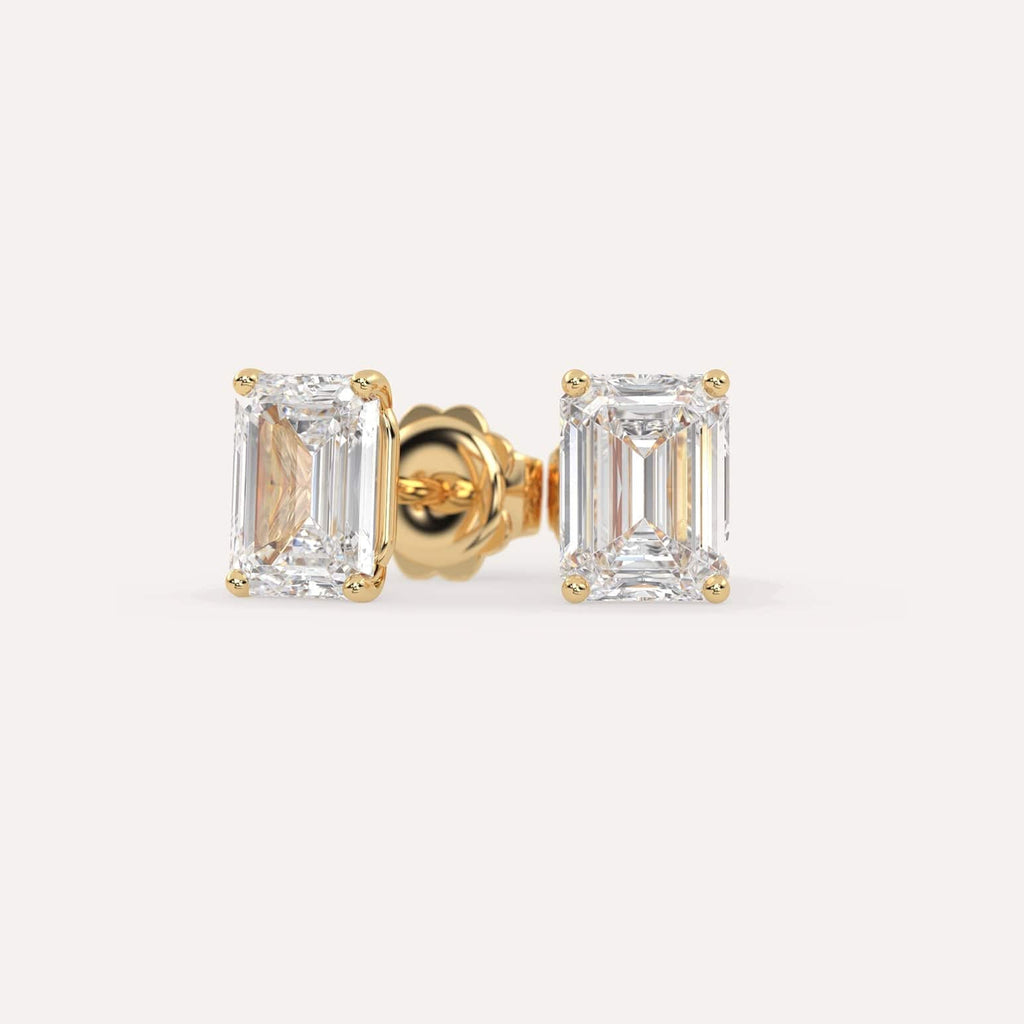 4 carat Emerald Diamond Stud Earrings, Lab Diamonds Yellow Gold