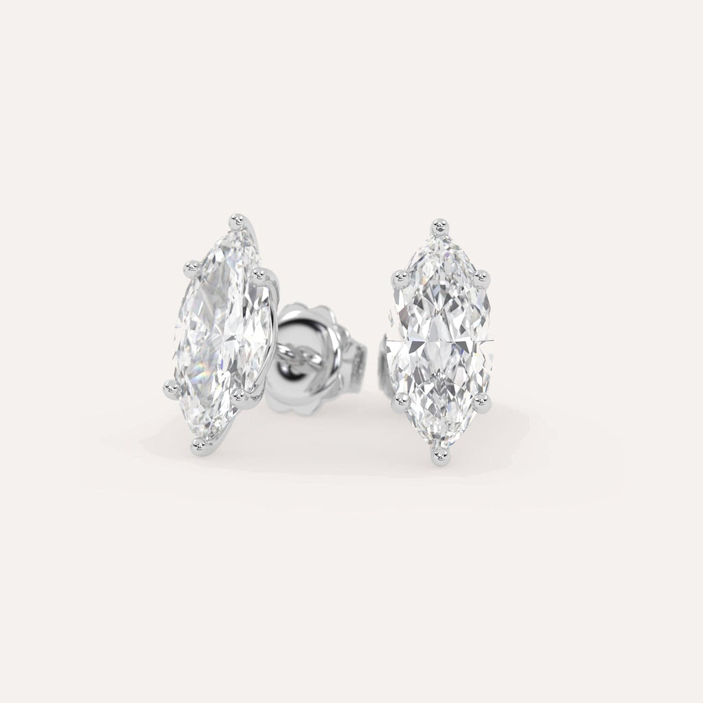 4 carat Marquise Diamond Stud Earrings, Natural Diamonds White Gold