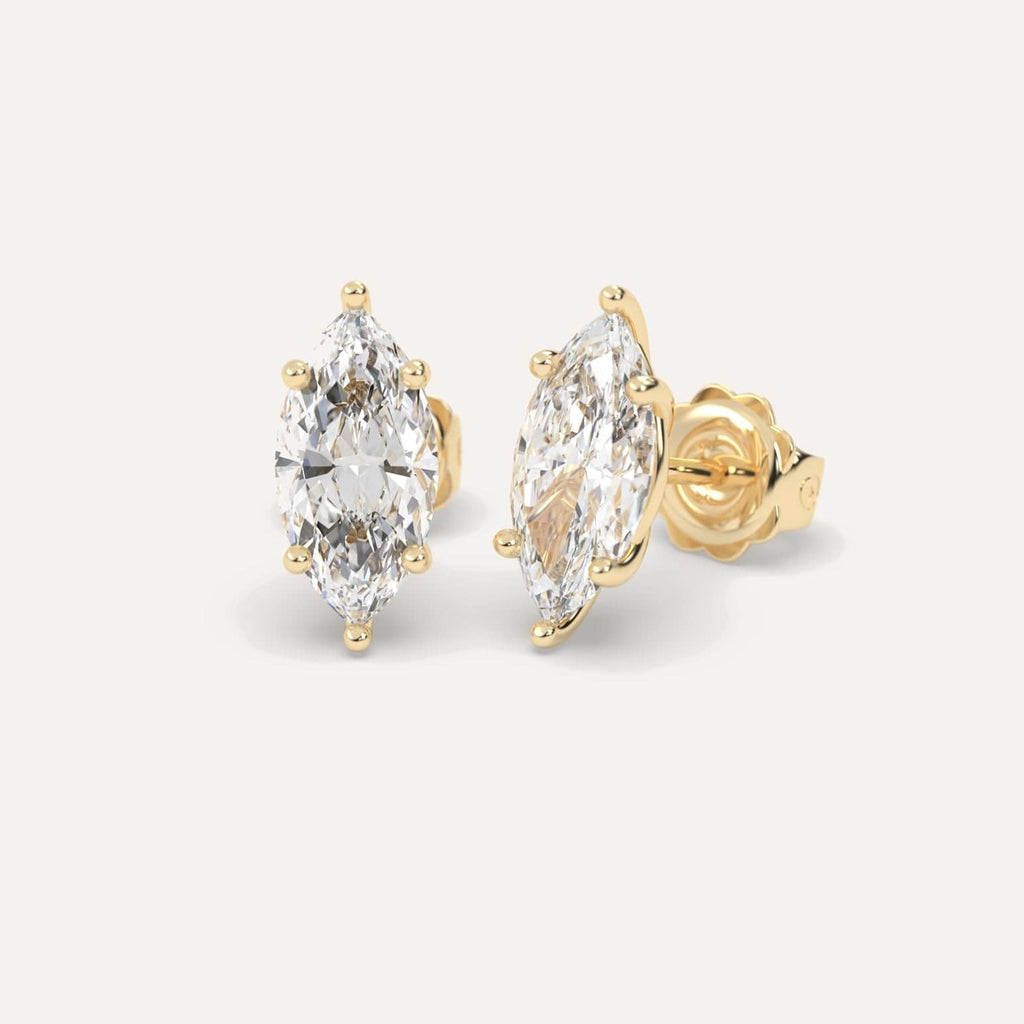 4 Carat Yellow Gold Diamond Stud Earrings For Women