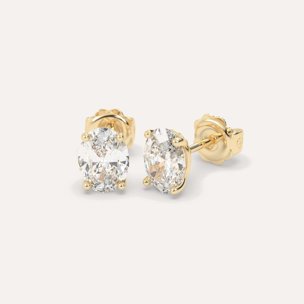 4 Carat Yellow Gold Diamond Stud Earrings For Women