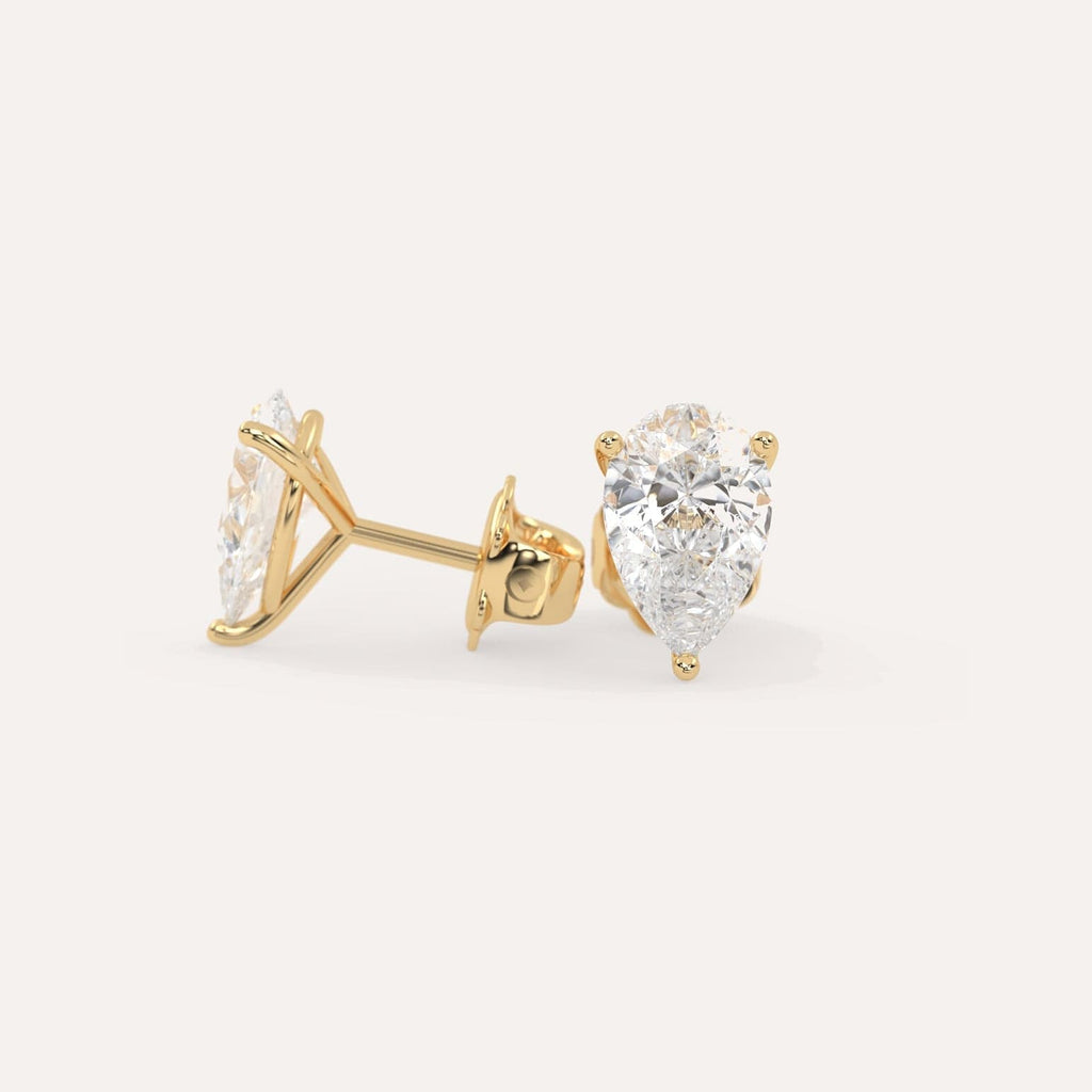 4 carat Butterfly Push Back Diamond Studs in yellow Gold
