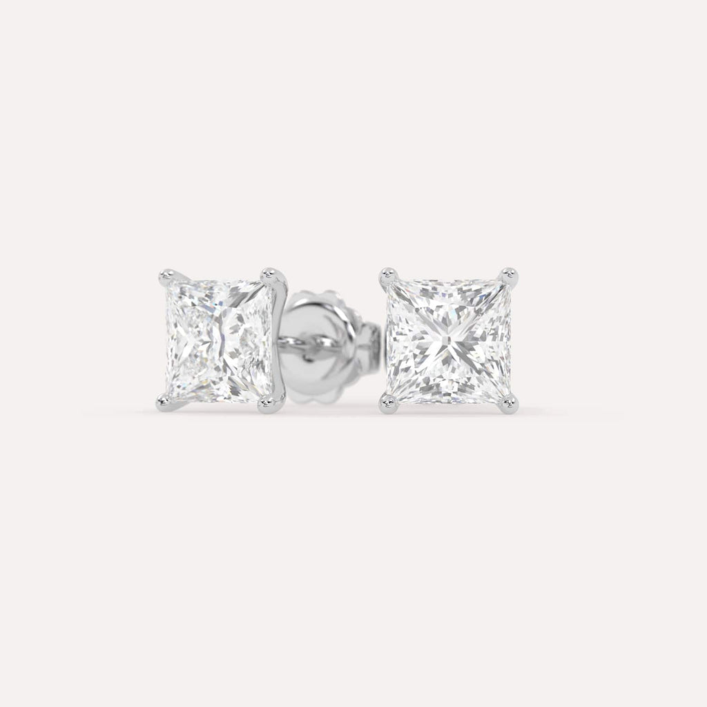 4 carat Princess Diamond Stud Earrings, Lab Diamonds White Gold
